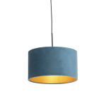 QAZQA Hanglamp met velours kap met goud 35 cm - Combi - Blauw
