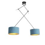 QAZQA Hanglamp met velours kappen met goud 35 cm - Blitz II zwart - Blauw