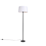 QAZQA Zwarte vloerlamp met linnen kap wit 45 cm - Simplo