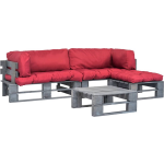 Vidaxl 4-delige Loungeset Pallet Met Rode Kussens Hout - Rood