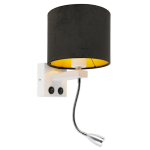 QAZQA Moderne wandlamp wit met kap velours - Brescia - Zwart