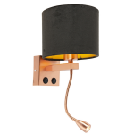 QAZQA Moderne wandlamp koper met kap velours - Brescia - Zwart