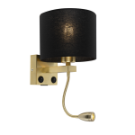 QAZQA Art deco wandlamp goud met USB ene kap - Brescia - Zwart