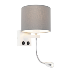 QAZQA Moderne wandlamp wit met grijze kap - Brescia - Grijs