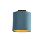 QAZQA Plafondlamp met velours kap met goud 20 cm - Combi zwart - Blauw