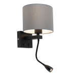 QAZQA Moderne wandlamp zwart met grijze kap - Brescia - Grijs