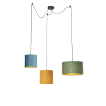 QAZQA Hanglamp met velours kappen groen, geel en blauw - Cava