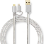 Nedis 2-in-1 Sync- En Oplaadkabel Usb Micro-b Male + Apple Lightning 8-pins Male - Usb A Male 2 Mtr Aluminium