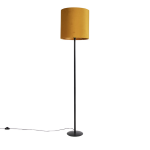 QAZQA Zwarte vloerlamp met velours kap oker met goud 40 cm - Simplo - Geel