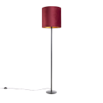 QAZQA Zwarte vloerlamp met velours kap met goud 40 cm - Simplo - Rood
