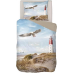 Snoozing Lighthouse Flanel Dekbedovertrek - 1-persoons (140x200/220 Cm + 1 Sloop) - Flanel - Taupe