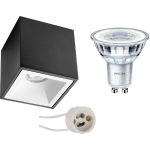 BES LED Opbouwspot Set - Pragmi Cliron Pro - Gu10 Fitting - Opbouw Vierkant - Mat/wit - Verdiept - 90mm - Philips - - Zwart