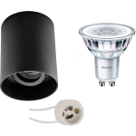 BES LED Opbouwspot Set - Pragmi Luxina Pro - Gu10 Fitting - Opbouw Rond - Mat - Verdiept - Kantelbaar - Ø90mm - Philips - - Zwart