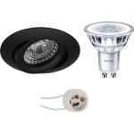 BES LED Led Spot Set - Pragmi Uranio Pro - Gu10 Fitting - Inbouw Rond - Mat - Kantelbaar - Ø82mm - Philips - Corepro 840 - Zwart