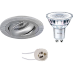 BES LED Led Spot Set - Pragmi Alpin Pro - Gu10 Fitting - Inbouw Rond - Mat Zilver - Kantelbaar Ø92mm - Philips - Corepro 840 36d