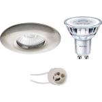 BES LED Led Spot Set - Pragmi Luno Pro - Waterdicht Ip65 - Gu10 Fitting - Inbouw Rond - Mat Nikkel - Ø82mm - Philips - Corepro