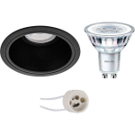 BES LED Led Spot Set - Pragmi Minko Pro - Gu10 Fitting - Inbouw Rond - Mat - Verdiept - Ø90mm - Philips - Corepro 840 36d - Zwart