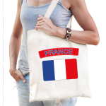 Bellatio Decorations Katoenen Tasje France / Frankrijk Supporter - Feest Boodschappentassen - Wit