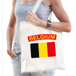 Bellatio Decorations Katoenen Tasje Belgium / Belgie Supporter - Feest Boodschappentassen - Wit