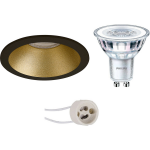 BES LED Led Spot Set - Pragmi Pollon Pro - Gu10 Fitting - Inbouw Rond - Mat/goud - Verdiept - Ø82mm - Philips - Corepro - Zwart