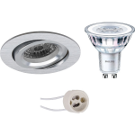 BES LED Led Spot Set - Pragmi Aerony Pro - Gu10 Fitting - Inbouw Rond - Mat Zilver - Kantelbaar - Ø82mm - Philips - Corepro 840