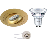 BES LED Led Spot Set - Pragmi Alpin Pro - Gu10 Fitting - Inbouw Rond - Mat - Kantelbaar - Ø92mm - Philips - Corepro 840 36d - Goud