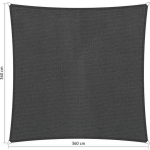 Shadow Comfort Compleet Pakket: Vierkant 3,6x3,6m Carbon Black Met Rvs Bevestigingsset En Buitendoek Reiniger - Grijs
