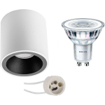 BES LED Opbouwspot Set - Pragmi Cliron Pro - Gu10 Fitting - Opbouw Rond - Mat/ - Verdiept - Ø90mm - Philips - Corepro - Zwart