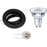 BES LED Led Spot Set - Gu10 Fitting - Inbouw Rond - Mat - Kantelbaar Ø82mm - Philips - Corepro 827 36d - 4.6w - Warm Wit - Zwart