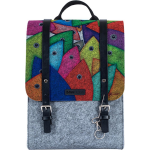 Biggdesign - VruchtbaarheidsVis - Vilt Rugtas - Vilt - Blauw Patroon - 26x37x9cm - Grijs