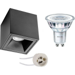 BES LED Opbouwspot Set - Pragmi Cliron Pro - Gu10 Fitting - Opbouw Vierkant - Mat - Verdiept - 90mm - Philips - Corepro - Zwart