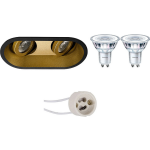 BES LED Led Spot Set - Pragmi Zano Pro - Gu10 Fitting - Inbouw Ovaal Dubbel - Mat/goud - Kantelbaar - 185x93mm - Philips - - Zwart