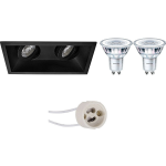 BES LED Led Spot Set - Pragmi Zano Pro - Gu10 Fitting - Inbouw Rechthoek Dubbel - Mat - Kantelbaar - 185x93mm - Philips - - Zwart