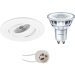 BES LED Led Spot Set - Pragmi Alpin Pro - Gu10 Fitting - Inbouw Rond - Mat - Kantelbaar Ø92mm - Philips - Corepro 840 36d - - Wit