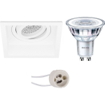 BES LED Led Spot Set - Pragmi Domy Pro - Gu10 Fitting - Inbouw Vierkant - Mat - Verdiept - Kantelbaar - 105mm - Philips - - Wit