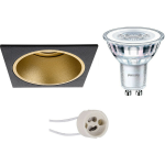 BES LED Led Spot Set - Pragmi Minko Pro - Gu10 Fitting - Inbouw Vierkant - Mat/goud - Verdiept - 90mm - Philips - Corepro - Zwart