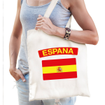 Bellatio Decorations Katoenen Tasje Espana / Spanje Supporter - Feest Boodschappentassen - Wit