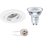 BES LED Led Spot Set - Pragmi Aerony Pro - Gu10 Fitting - Inbouw Rond - Mat - Kantelbaar - Ø82mm - Philips - Corepro 840 36d - Wit