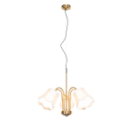 QAZQA Klassieke hanglamp messing met witte lampenkap 5-lichts - Nona