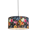 QAZQA Romantische hanglamp zwart met bloemen kap 50 cm - Combi 1