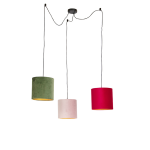 QAZQA Hanglamp met velours kappen rood, groen en roze - Cava