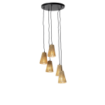 QAZQA Landelijke hanglamp met touw 5-lichts - Marrit - Zwart