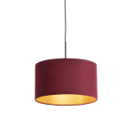 QAZQA Zwarte hanglamp met velours kap met goud 35 cm - Combi - Rood