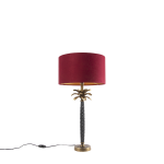 QAZQA Art Deco tafellamp brons met velours rode kap 35 cm - Areka - Rood