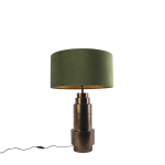QAZQA Art deco tafellamp brons velours kap met goud 50cm - Bruut - Groen
