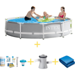 Intex Zwembad - Prism Frame - 305 X 76 Cm - Inclusief Ways Onderhoudspakket, Filterpomp & Grondzeil - Grijs