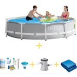 Intex Zwembad - Prism Frame - 305 X 76 Cm - Inclusief Ways Onderhoudspakket, Filterpomp & Grondzeil - Grijs