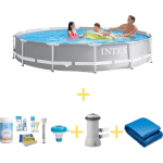 Intex Zwembad - Prism Frame - 366 X 76 Cm - Inclusief Ways Onderhoudspakket, Filterpomp & Grondzeil - Grijs