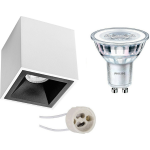 BES LED Opbouwspot Set - Pragmi Cliron Pro - Gu10 Fitting - Opbouw Vierkant - Mat Wit/ - Verdiept - 90mm - Philips - - Zwart