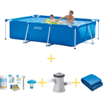 Intex Zwembad - Frame Pool - 260 X 160 X 65 Cm - Inclusief Ways Onderhoudspakket, Filterpomp & Grondzeil - Blauw